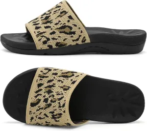 XIHALOOK Womens Knit Slides Sandals with Plantar Fasciitis Arch Support Ladies Yoga Mat Thick Cushion Slippers Sandals Slip On for Indoor Outdoor