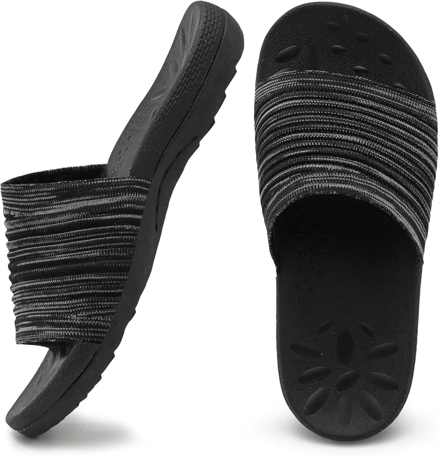 XIHALOOK Womens Knit Slides Sandals with Plantar Fasciitis Arch Support Ladies Yoga Mat Thick Cushion Slippers Sandals Slip On for Indoor Outdoor