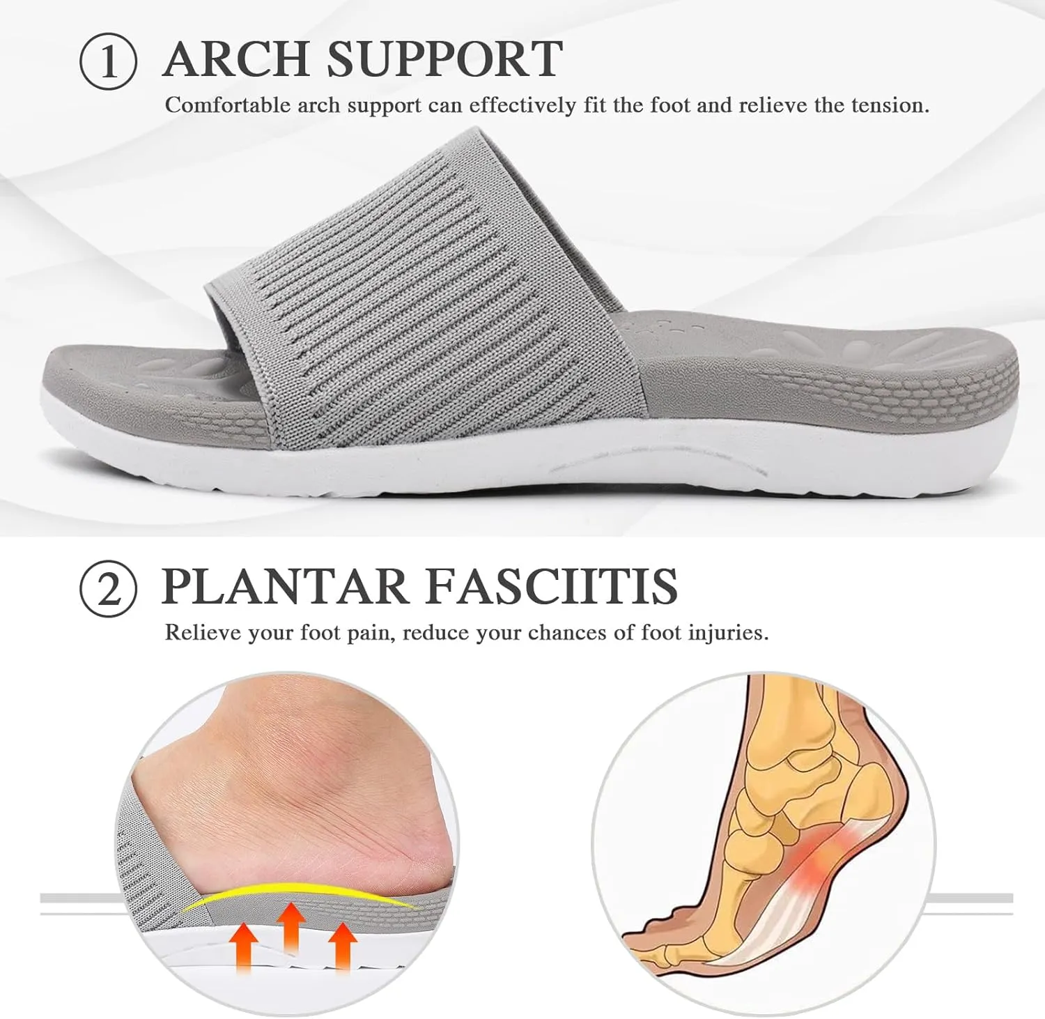 XIHALOOK Womens Knit Slides Sandals with Plantar Fasciitis Arch Support Ladies Yoga Mat Thick Cushion Slippers Sandals Slip On for Indoor Outdoor