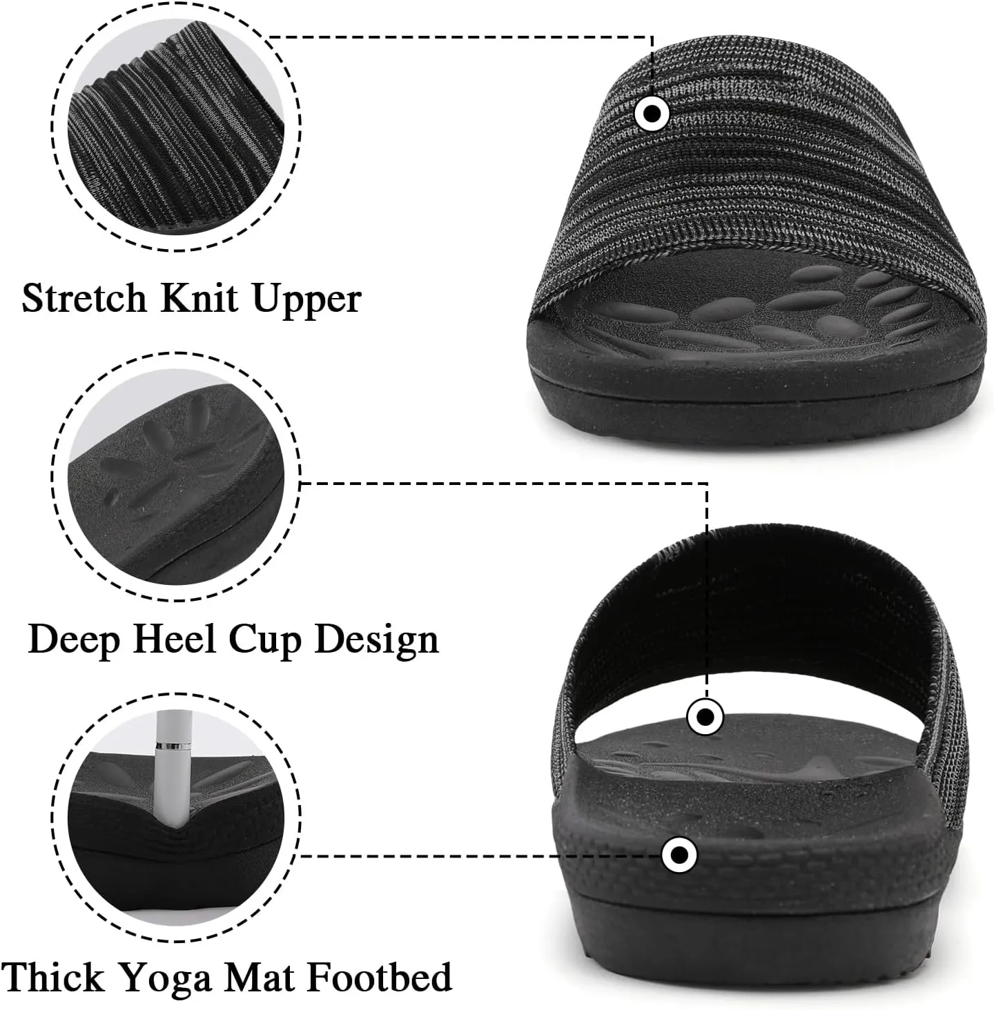 XIHALOOK Womens Knit Slides Sandals with Plantar Fasciitis Arch Support Ladies Yoga Mat Thick Cushion Slippers Sandals Slip On for Indoor Outdoor