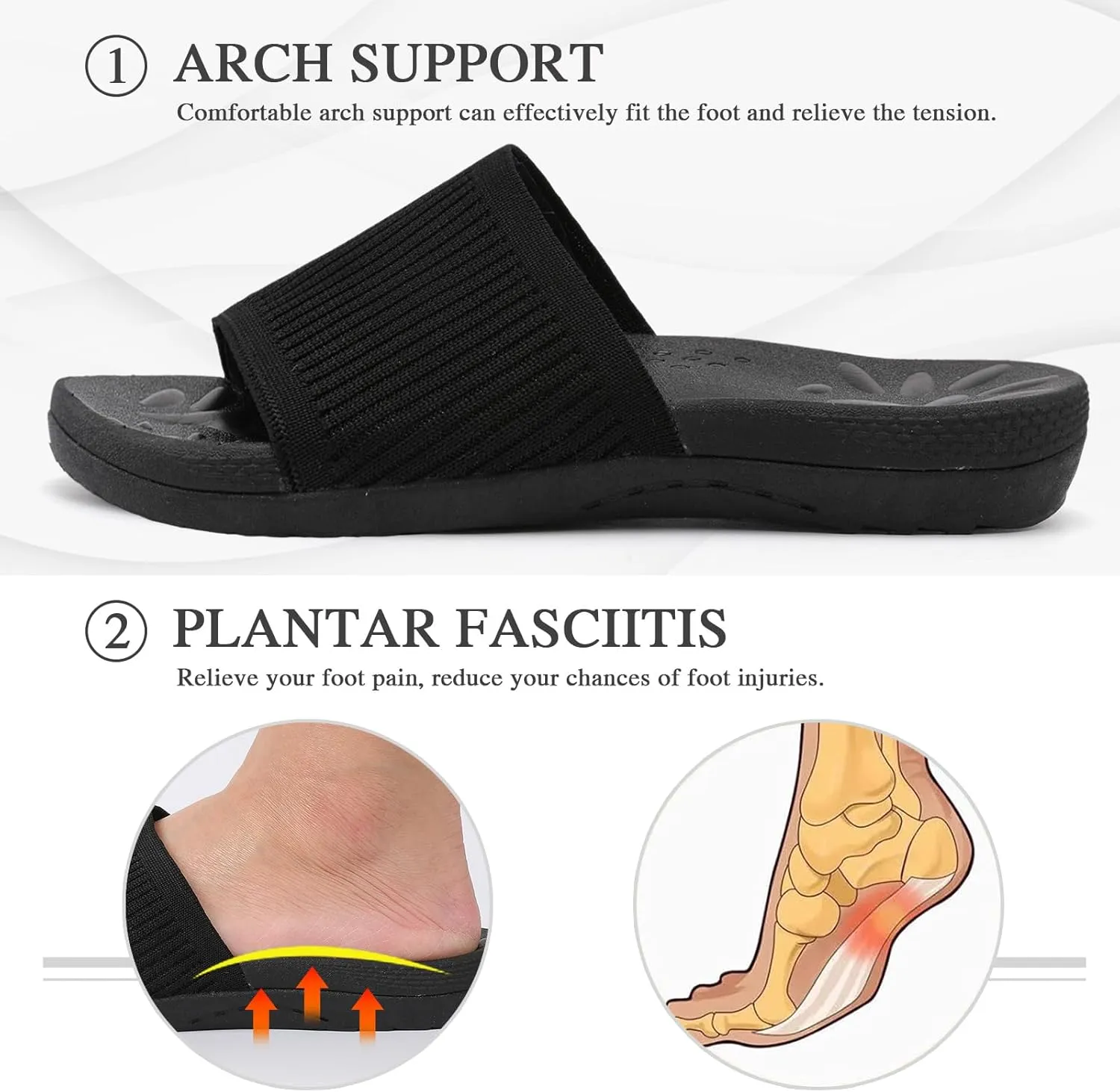 XIHALOOK Womens Knit Slides Sandals with Plantar Fasciitis Arch Support Ladies Yoga Mat Thick Cushion Slippers Sandals Slip On for Indoor Outdoor