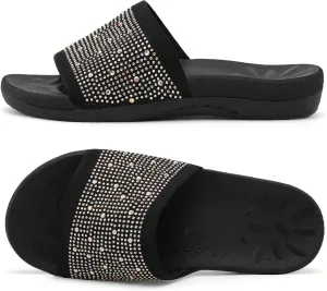 XIHALOOK Womens Knit Slides Sandals with Plantar Fasciitis Arch Support Ladies Yoga Mat Thick Cushion Slippers Sandals Slip On for Indoor Outdoor