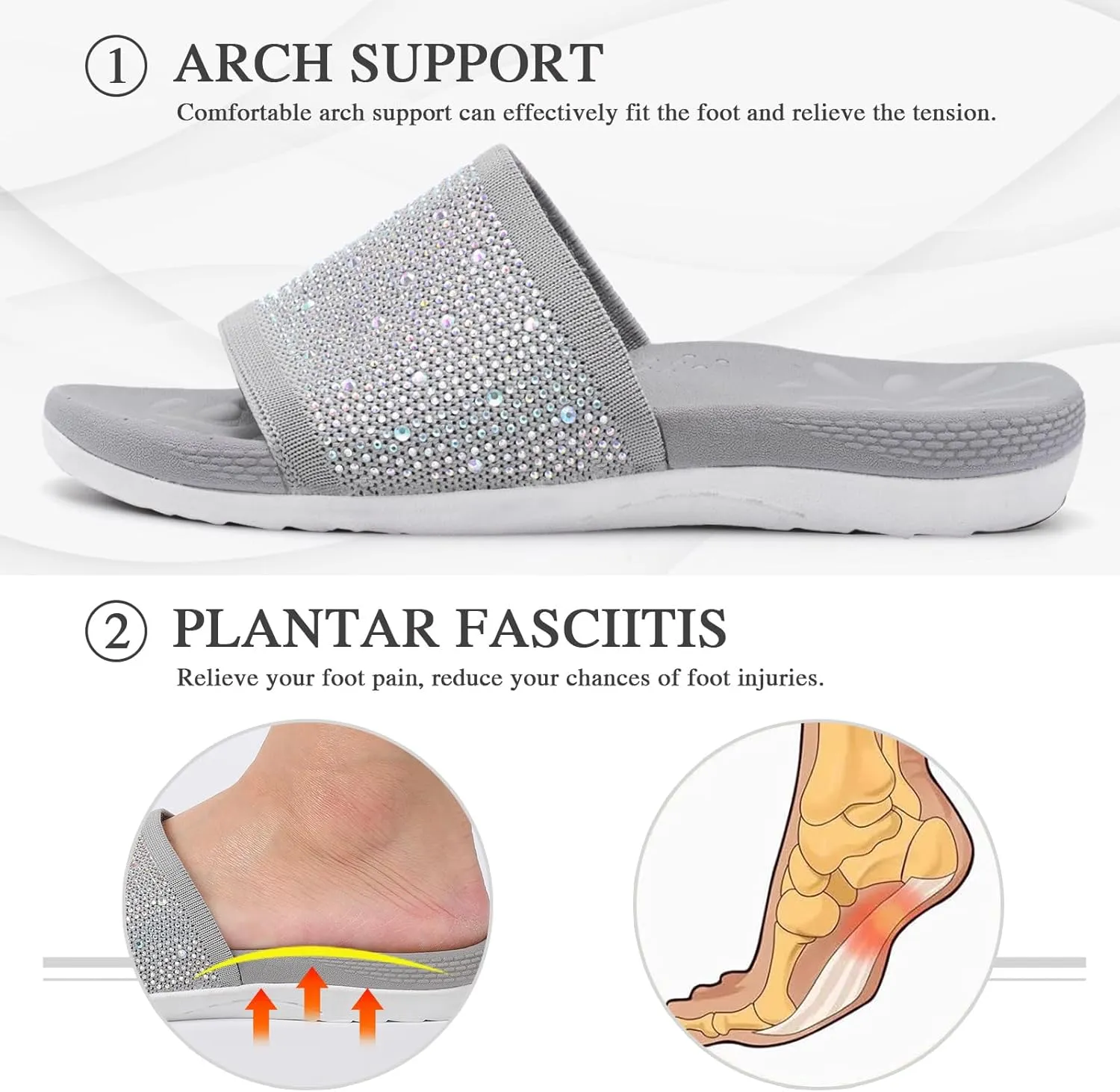 XIHALOOK Womens Knit Slides Sandals with Plantar Fasciitis Arch Support Ladies Yoga Mat Thick Cushion Slippers Sandals Slip On for Indoor Outdoor