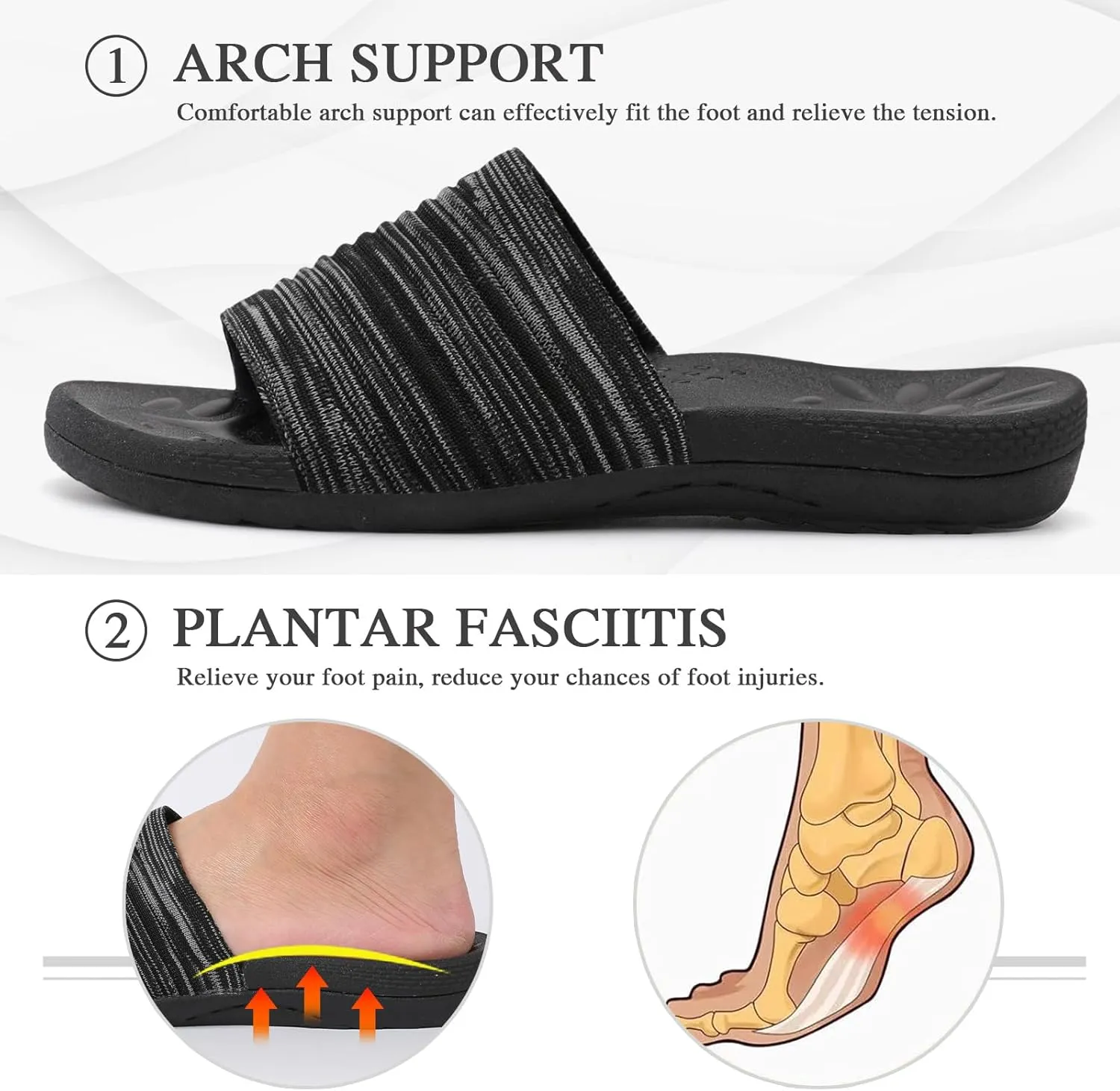 XIHALOOK Womens Knit Slides Sandals with Plantar Fasciitis Arch Support Ladies Yoga Mat Thick Cushion Slippers Sandals Slip On for Indoor Outdoor