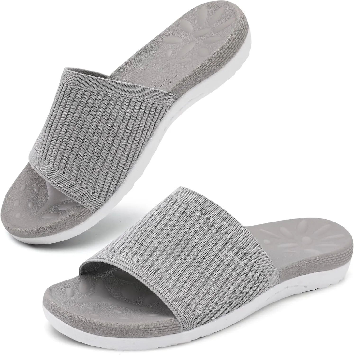 XIHALOOK Womens Knit Slides Sandals with Plantar Fasciitis Arch Support Ladies Yoga Mat Thick Cushion Slippers Sandals Slip On for Indoor Outdoor