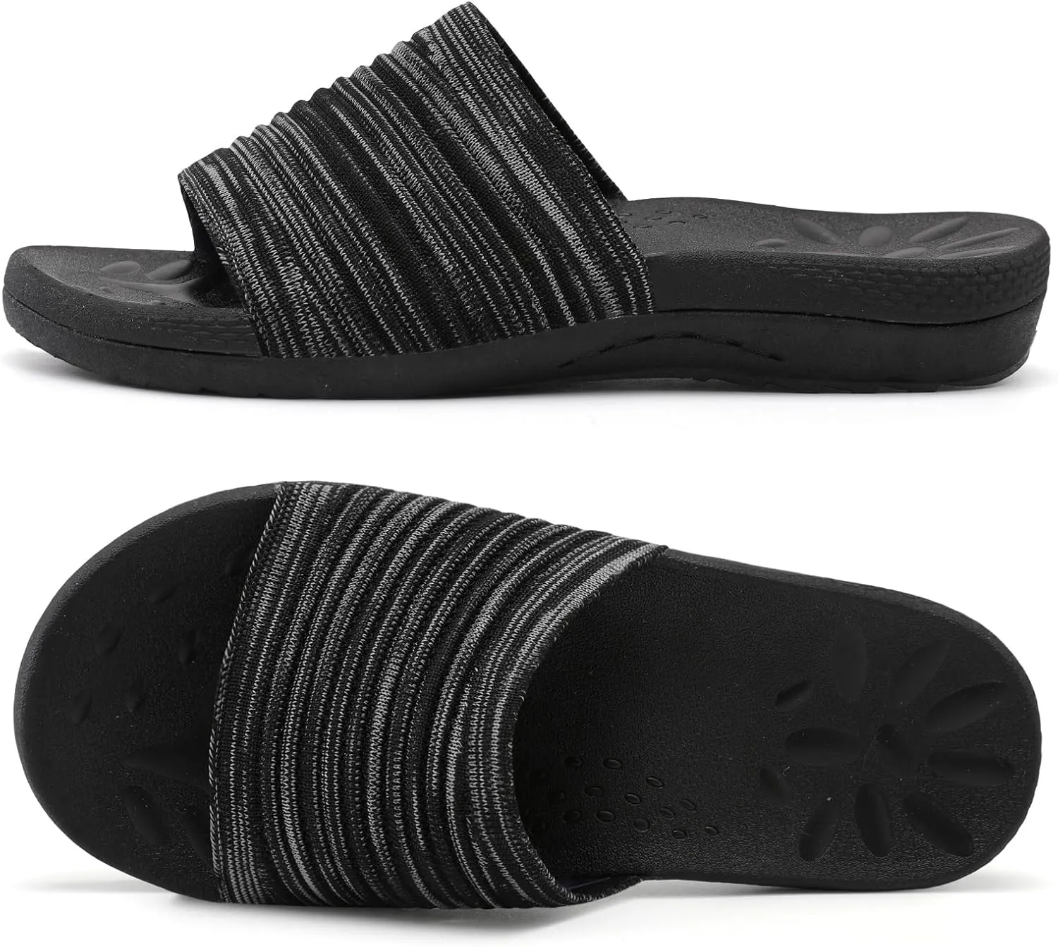 XIHALOOK Womens Knit Slides Sandals with Plantar Fasciitis Arch Support Ladies Yoga Mat Thick Cushion Slippers Sandals Slip On for Indoor Outdoor