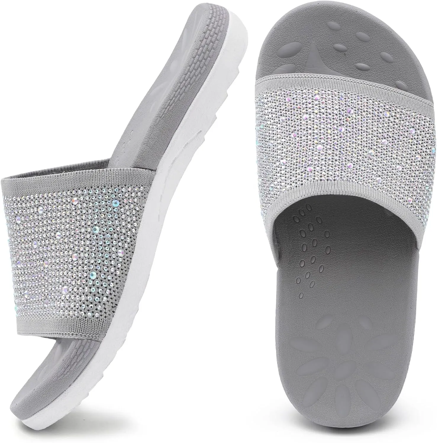 XIHALOOK Womens Knit Slides Sandals with Plantar Fasciitis Arch Support Ladies Yoga Mat Thick Cushion Slippers Sandals Slip On for Indoor Outdoor