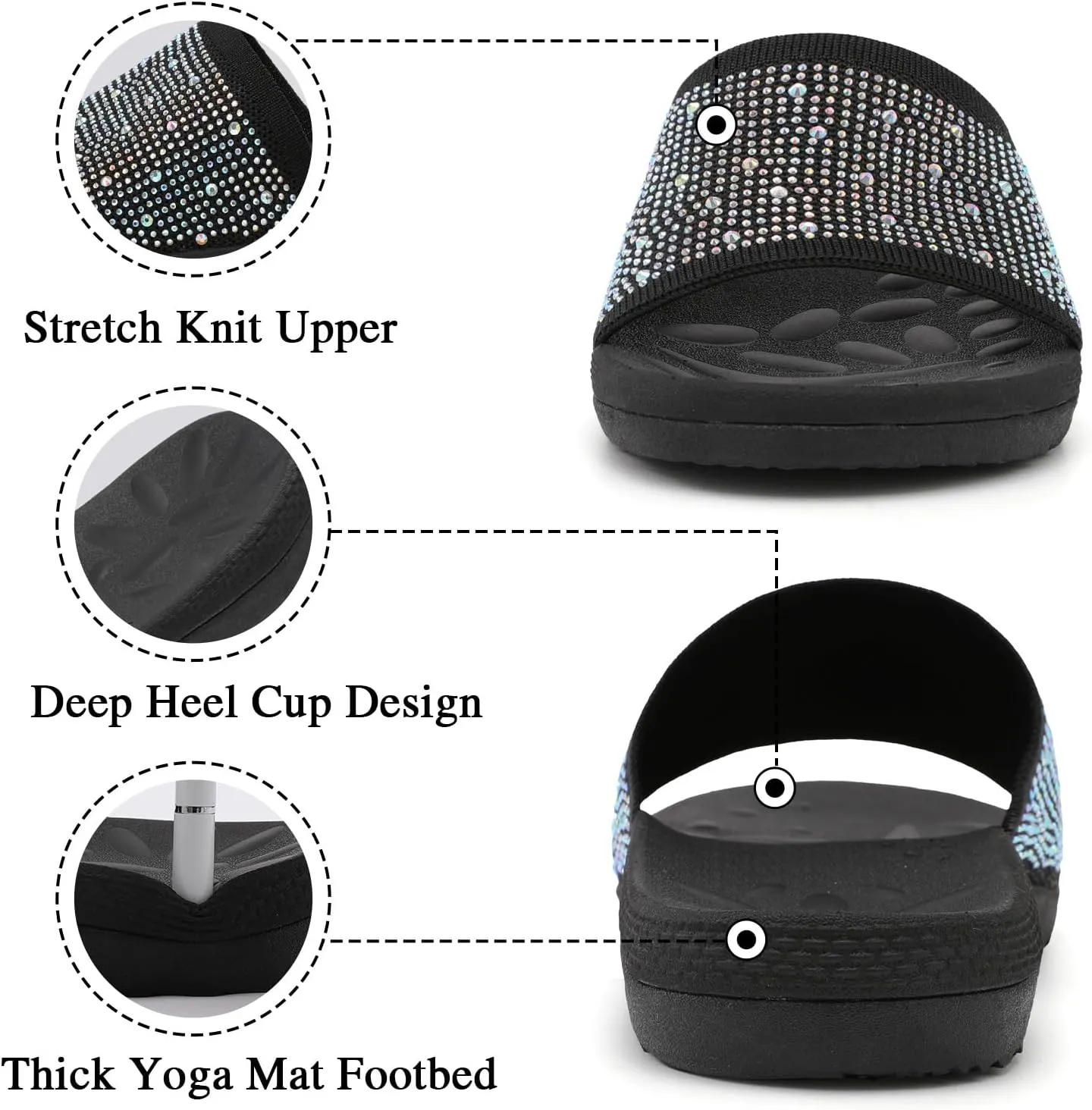 XIHALOOK Womens Knit Slides Sandals with Plantar Fasciitis Arch Support Ladies Yoga Mat Thick Cushion Slippers Sandals Slip On for Indoor Outdoor