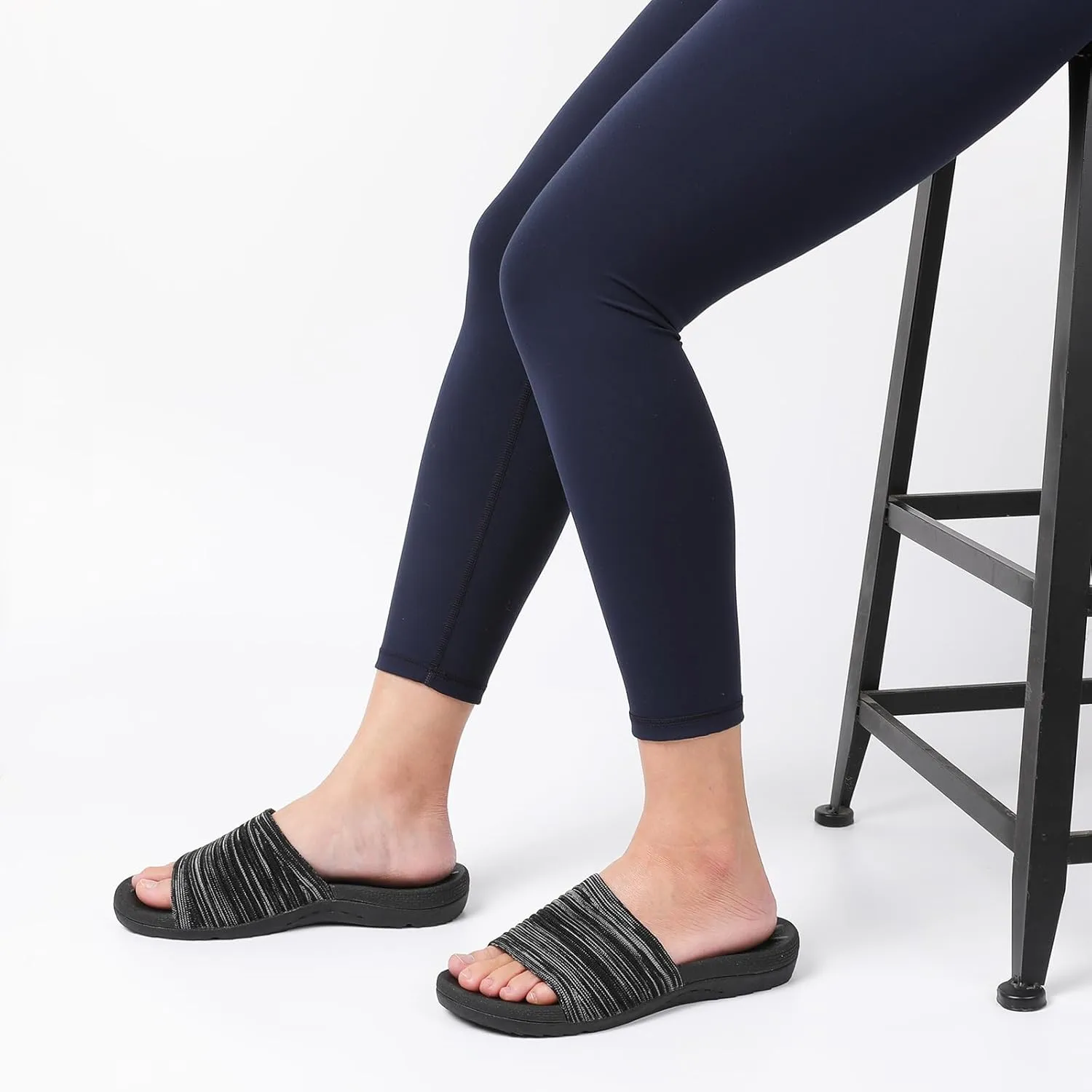 XIHALOOK Womens Knit Slides Sandals with Plantar Fasciitis Arch Support Ladies Yoga Mat Thick Cushion Slippers Sandals Slip On for Indoor Outdoor
