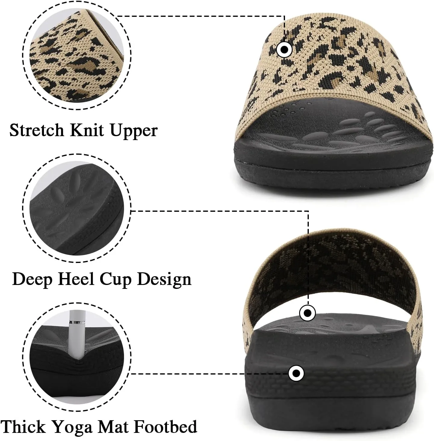 XIHALOOK Womens Knit Slides Sandals with Plantar Fasciitis Arch Support Ladies Yoga Mat Thick Cushion Slippers Sandals Slip On for Indoor Outdoor