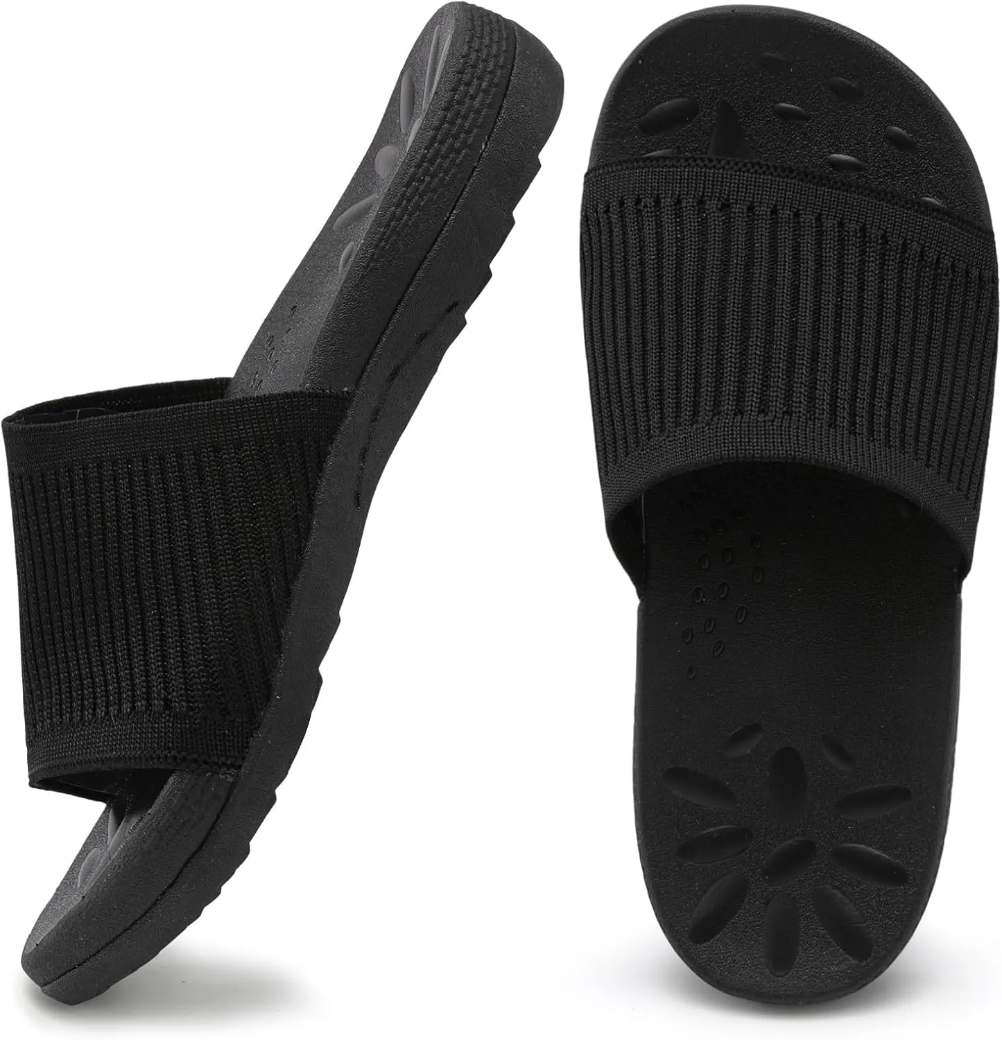 XIHALOOK Womens Knit Slides Sandals with Plantar Fasciitis Arch Support Ladies Yoga Mat Thick Cushion Slippers Sandals Slip On for Indoor Outdoor