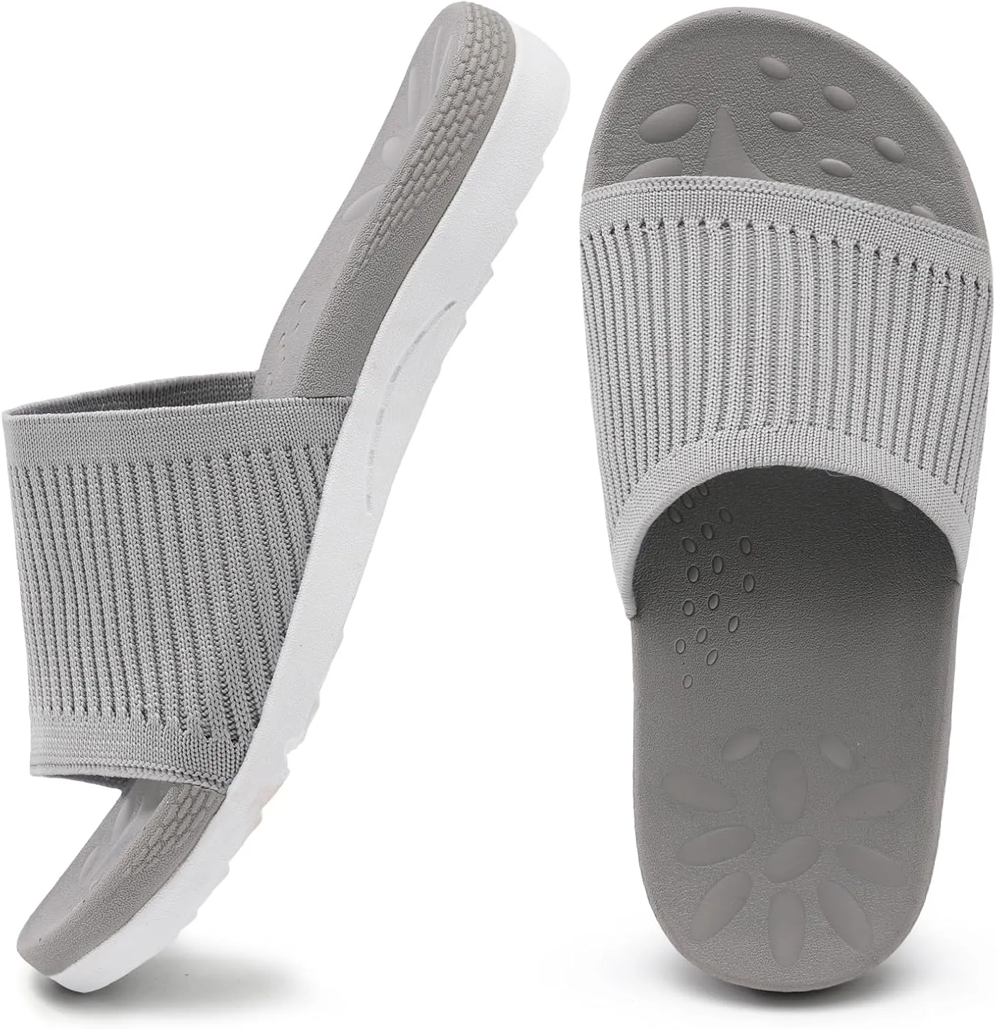 XIHALOOK Womens Knit Slides Sandals with Plantar Fasciitis Arch Support Ladies Yoga Mat Thick Cushion Slippers Sandals Slip On for Indoor Outdoor