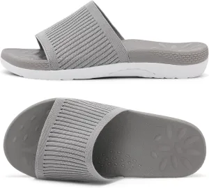XIHALOOK Womens Knit Slides Sandals with Plantar Fasciitis Arch Support Ladies Yoga Mat Thick Cushion Slippers Sandals Slip On for Indoor Outdoor