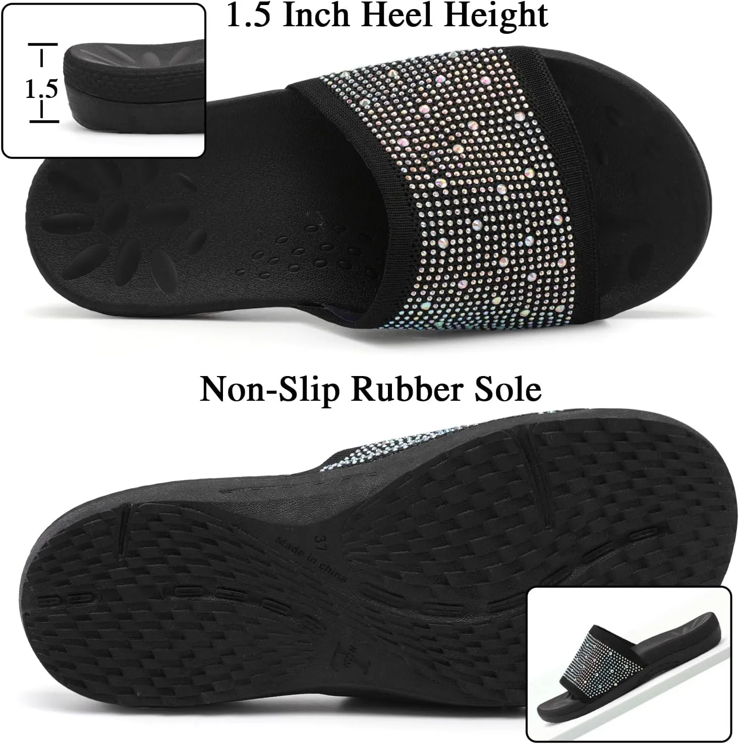 XIHALOOK Womens Knit Slides Sandals with Plantar Fasciitis Arch Support Ladies Yoga Mat Thick Cushion Slippers Sandals Slip On for Indoor Outdoor