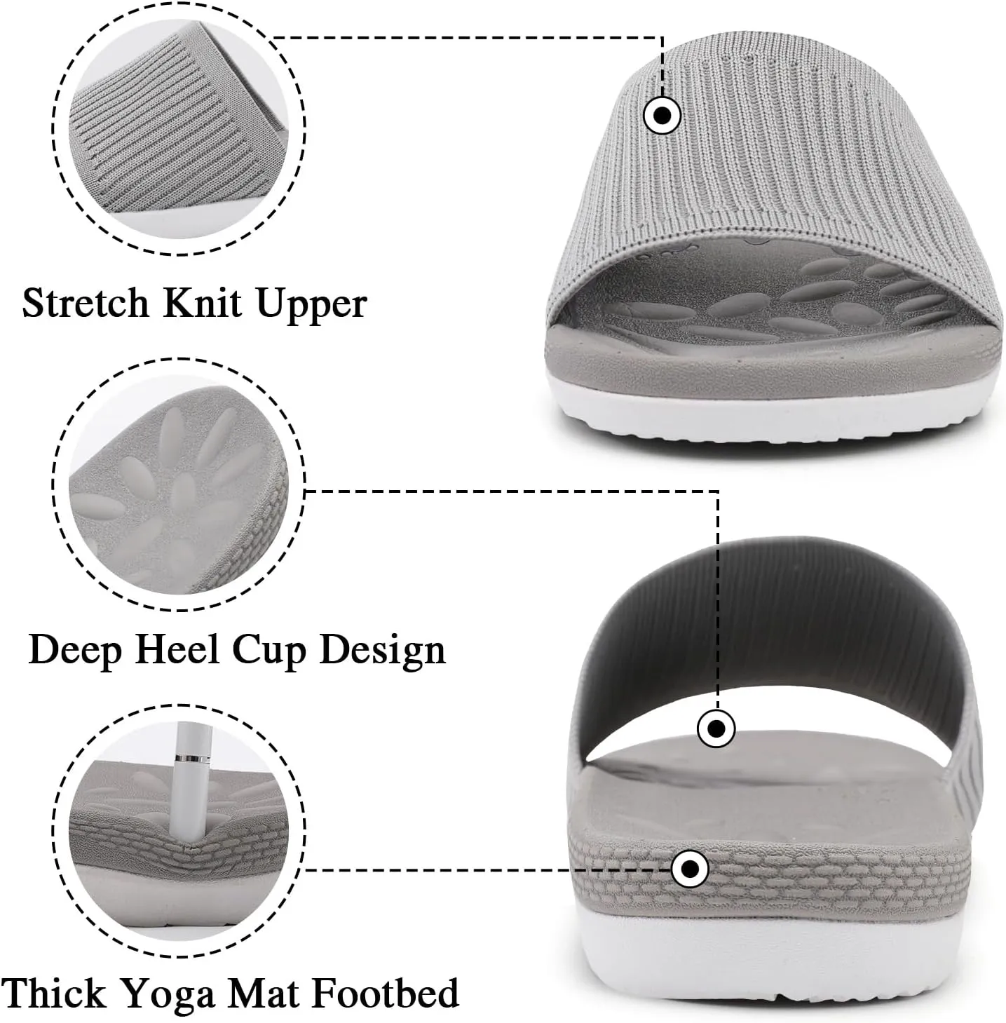 XIHALOOK Womens Knit Slides Sandals with Plantar Fasciitis Arch Support Ladies Yoga Mat Thick Cushion Slippers Sandals Slip On for Indoor Outdoor