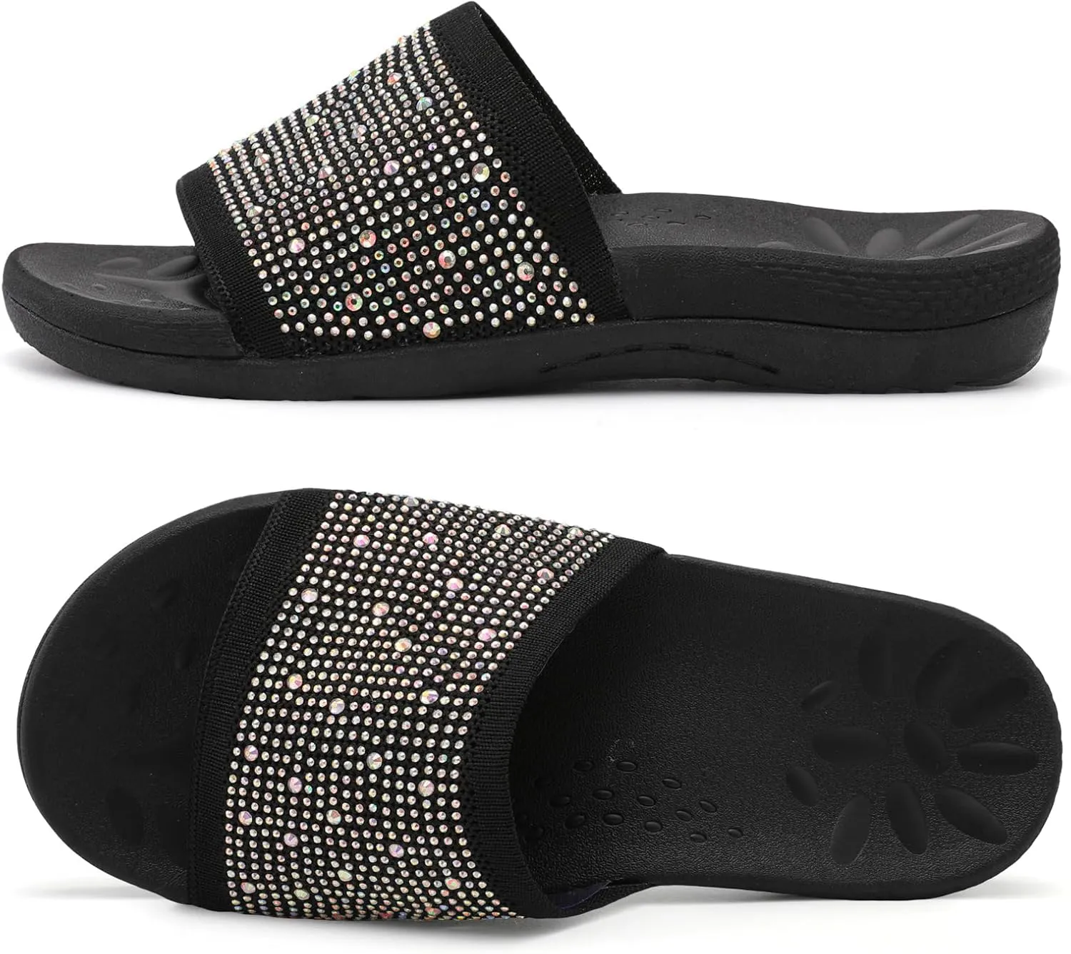 XIHALOOK Womens Knit Slides Sandals with Plantar Fasciitis Arch Support Ladies Yoga Mat Thick Cushion Slippers Sandals Slip On for Indoor Outdoor