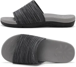 XIHALOOK Womens Knit Slides Sandals with Plantar Fasciitis Arch Support Ladies Yoga Mat Thick Cushion Slippers Sandals Slip On for Indoor Outdoor