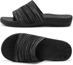 XIHALOOK Womens Knit Slides Sandals with Plantar Fasciitis Arch Support Ladies Yoga Mat Thick Cushion Slippers Sandals Slip On for Indoor Outdoor