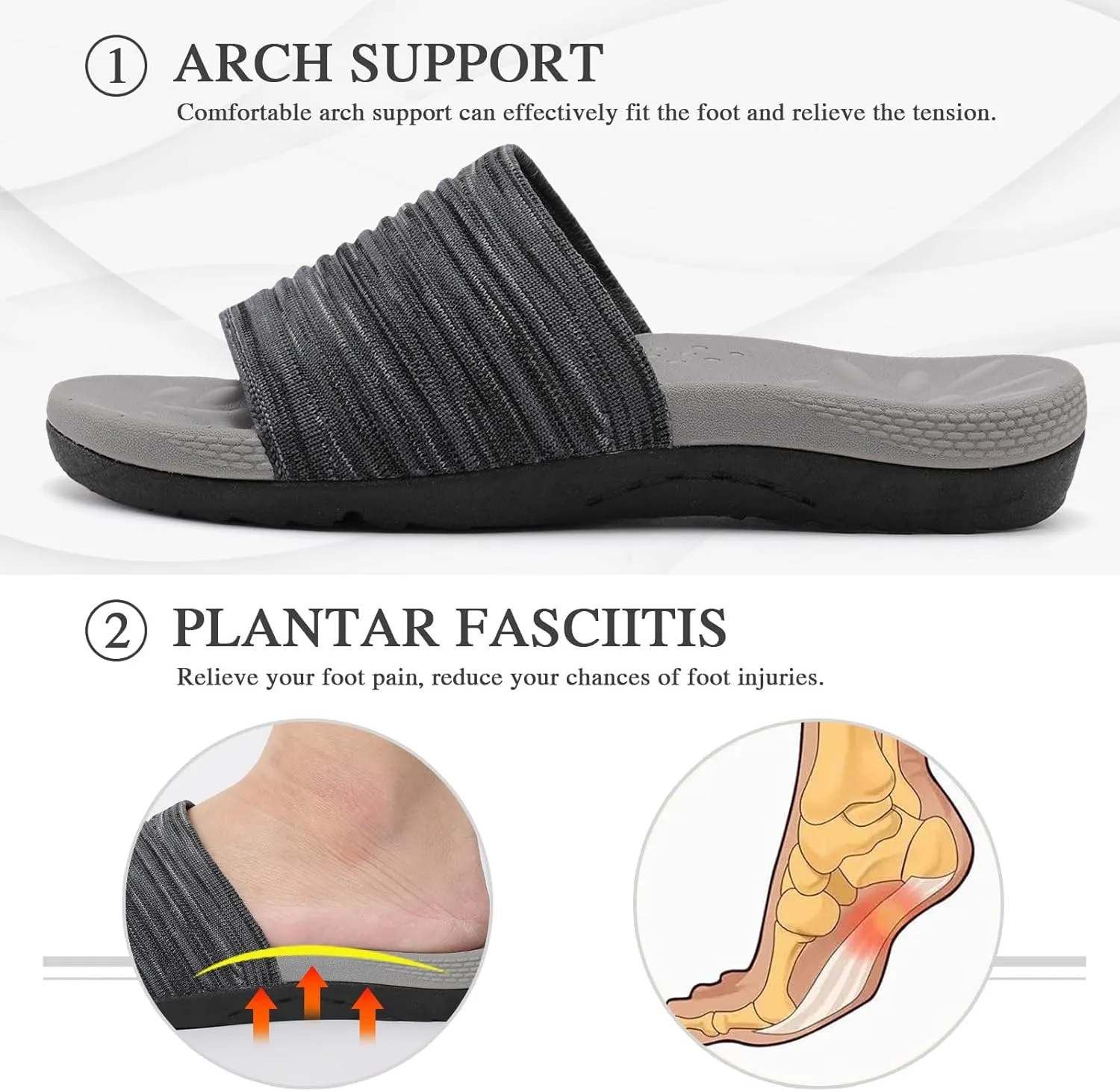XIHALOOK Womens Knit Slides Sandals with Plantar Fasciitis Arch Support Ladies Yoga Mat Thick Cushion Slippers Sandals Slip On for Indoor Outdoor