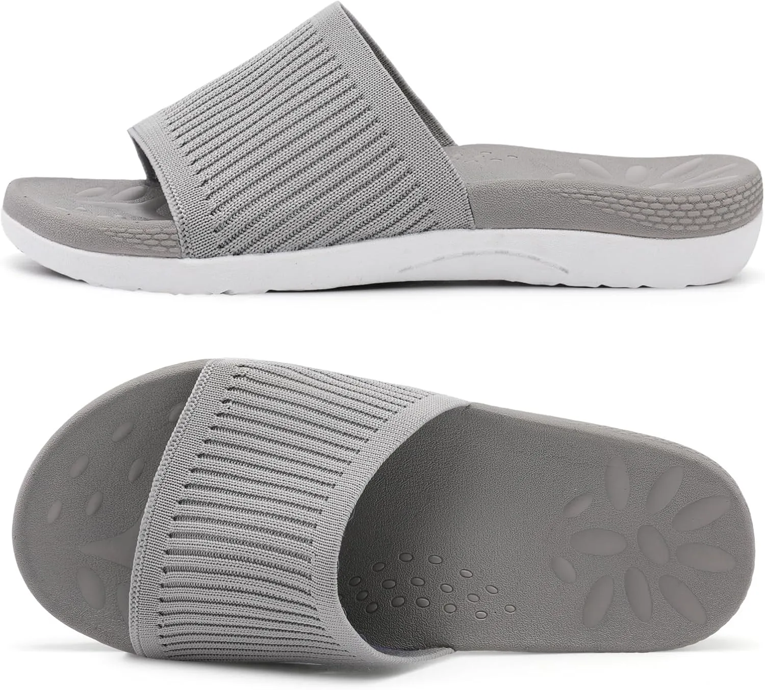 XIHALOOK Womens Knit Slides Sandals with Plantar Fasciitis Arch Support Ladies Yoga Mat Thick Cushion Slippers Sandals Slip On for Indoor Outdoor