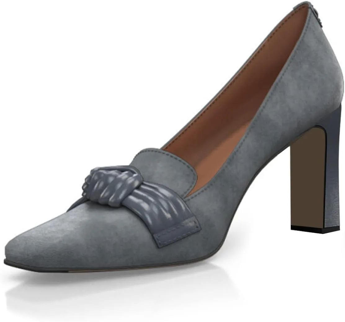 YDN Women Square Toe Knot Slip on Pumps Chunky High Heel Loafers Office Ladies Daily Outfit Elegant Prom Shoes Size 4-15 US