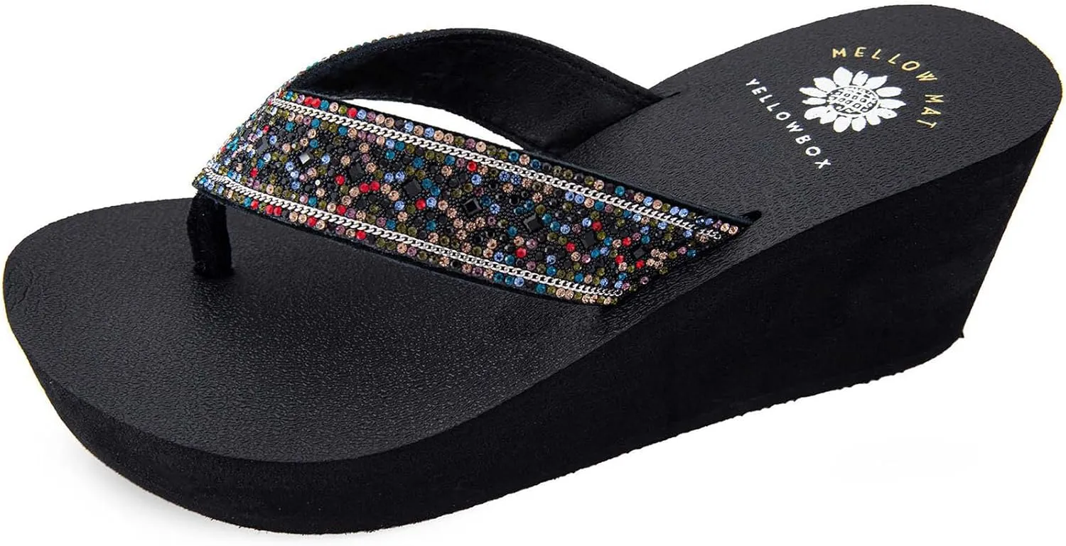 Yellow Box Women's Waneta Wedge Sandal, Round Toe, Medium-High 2.75 Inch Heel, 1 Inch Platform Comfortable Flip-Flop