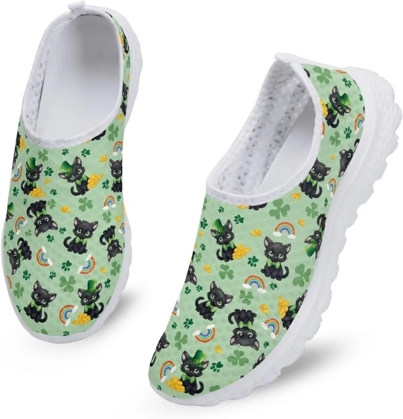 Yzaoxia St Patricks Day Shoes Mesh Slip On Shoes for Women Breathable Sneakers Tennis Running Shoes Athletic Walking Shoes Size 5.5-11.5