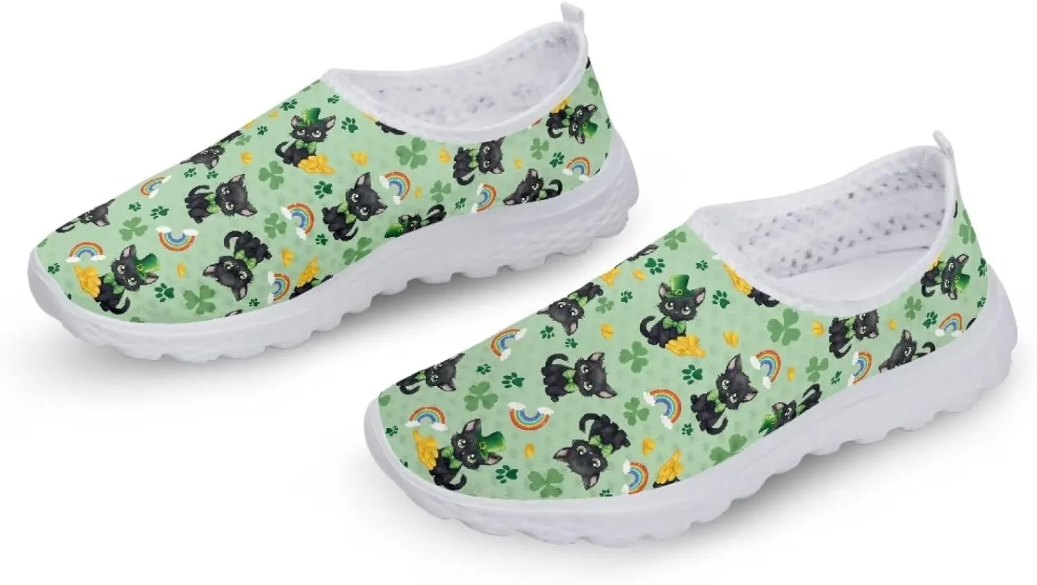 Yzaoxia St Patricks Day Shoes Mesh Slip On Shoes for Women Breathable Sneakers Tennis Running Shoes Athletic Walking Shoes Size 5.5-11.5