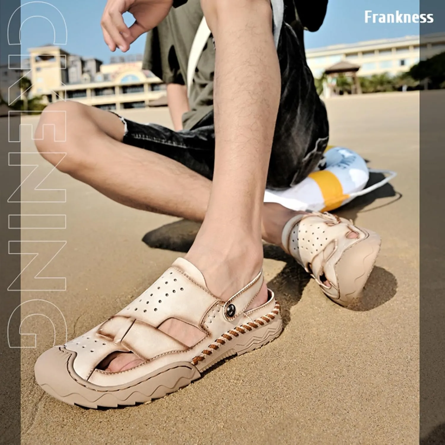 Zeberfi Men's Genuine Leather Closed Toe Fisherman Sandals Casual Outdoor Athletic Handmade Adjustable Slip On Beach Shoes Summer Breathable Comfort Walking Sports Hiking Sandals