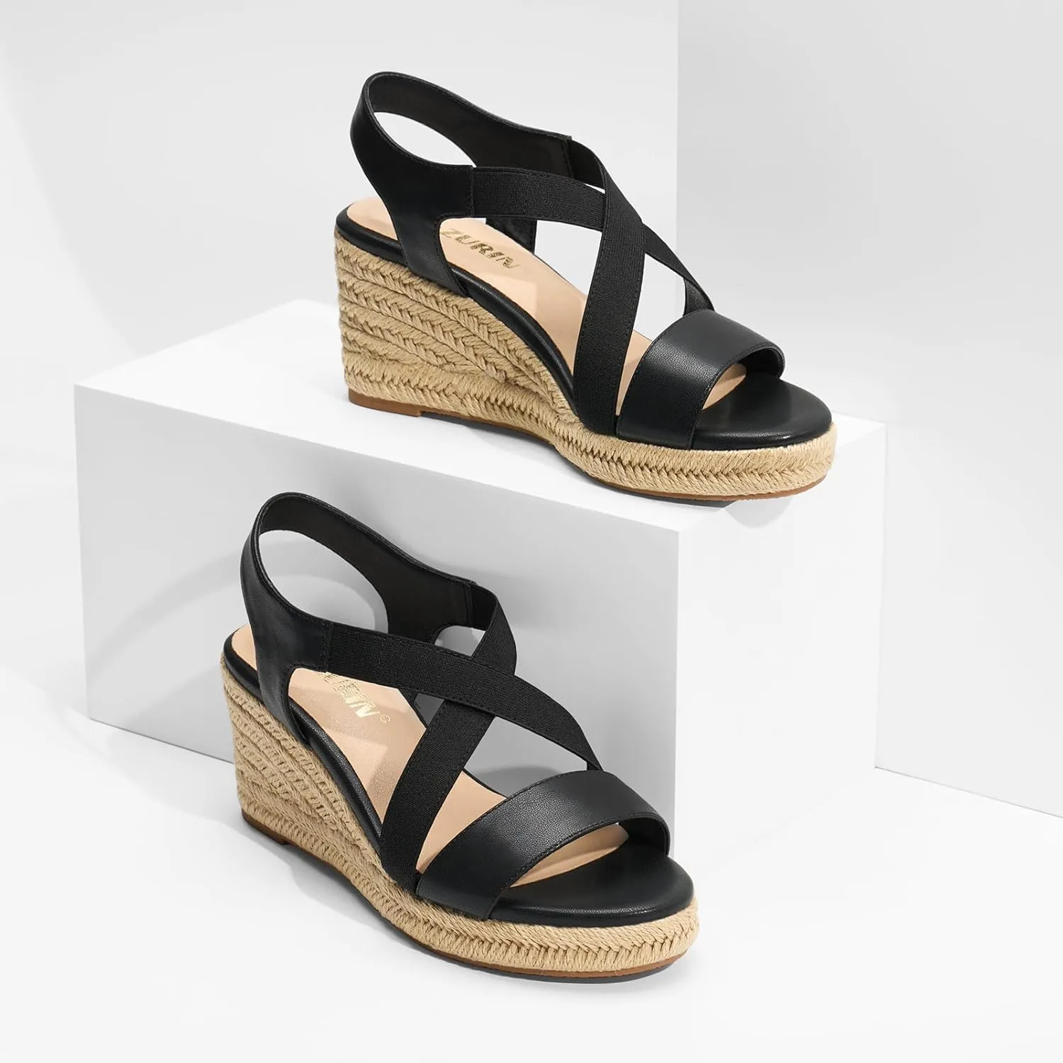 ZURIN Womens Open Toe Espadrilles Dressy Platform Sandals Elastic Ankle Strap Comfortable Wedges Casual Sandals