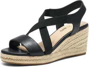 ZURIN Womens Open Toe Espadrilles Dressy Platform Sandals Elastic Ankle Strap Comfortable Wedges Casual Sandals
