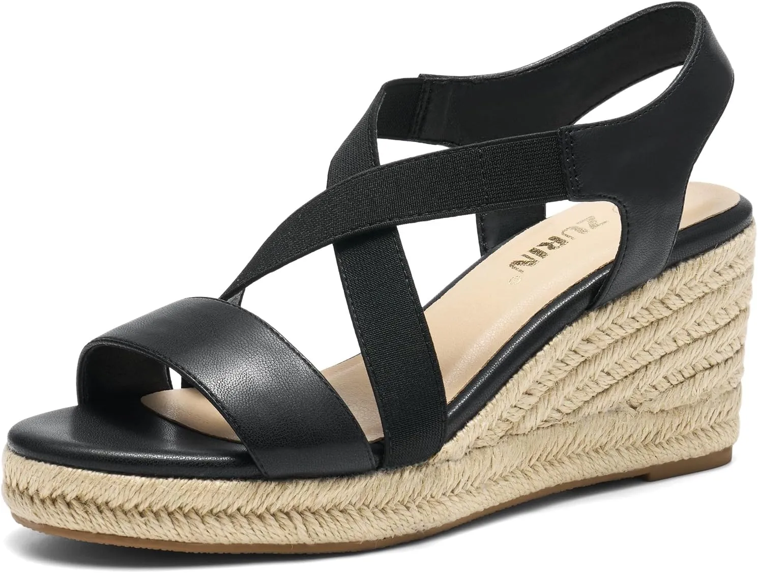 ZURIN Womens Open Toe Espadrilles Dressy Platform Sandals Elastic Ankle Strap Comfortable Wedges Casual Sandals