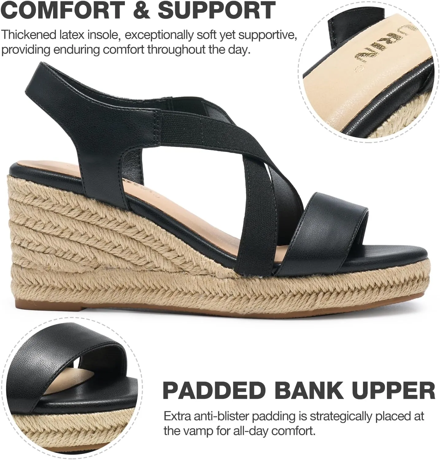 ZURIN Womens Open Toe Espadrilles Dressy Platform Sandals Elastic Ankle Strap Comfortable Wedges Casual Sandals