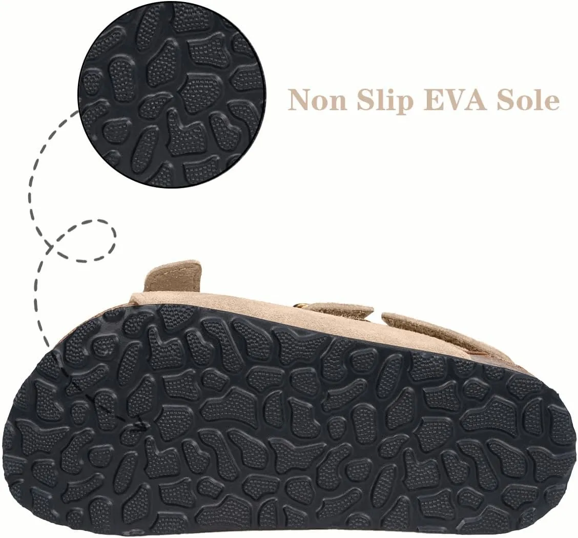 ZUSERIS Kids Toddler Sandals Boys Girls Cork Footbed Sandal Comfort Double Buckle Slip On Slippers with Adjustable Back Strap