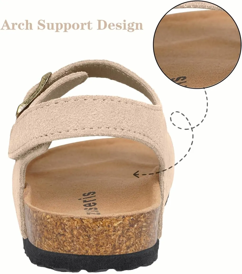 ZUSERIS Kids Toddler Sandals Boys Girls Cork Footbed Sandal Comfort Double Buckle Slip On Slippers with Adjustable Back Strap