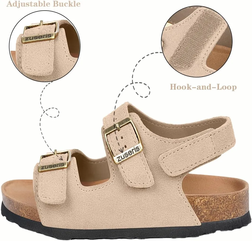 ZUSERIS Kids Toddler Sandals Boys Girls Cork Footbed Sandal Comfort Double Buckle Slip On Slippers with Adjustable Back Strap