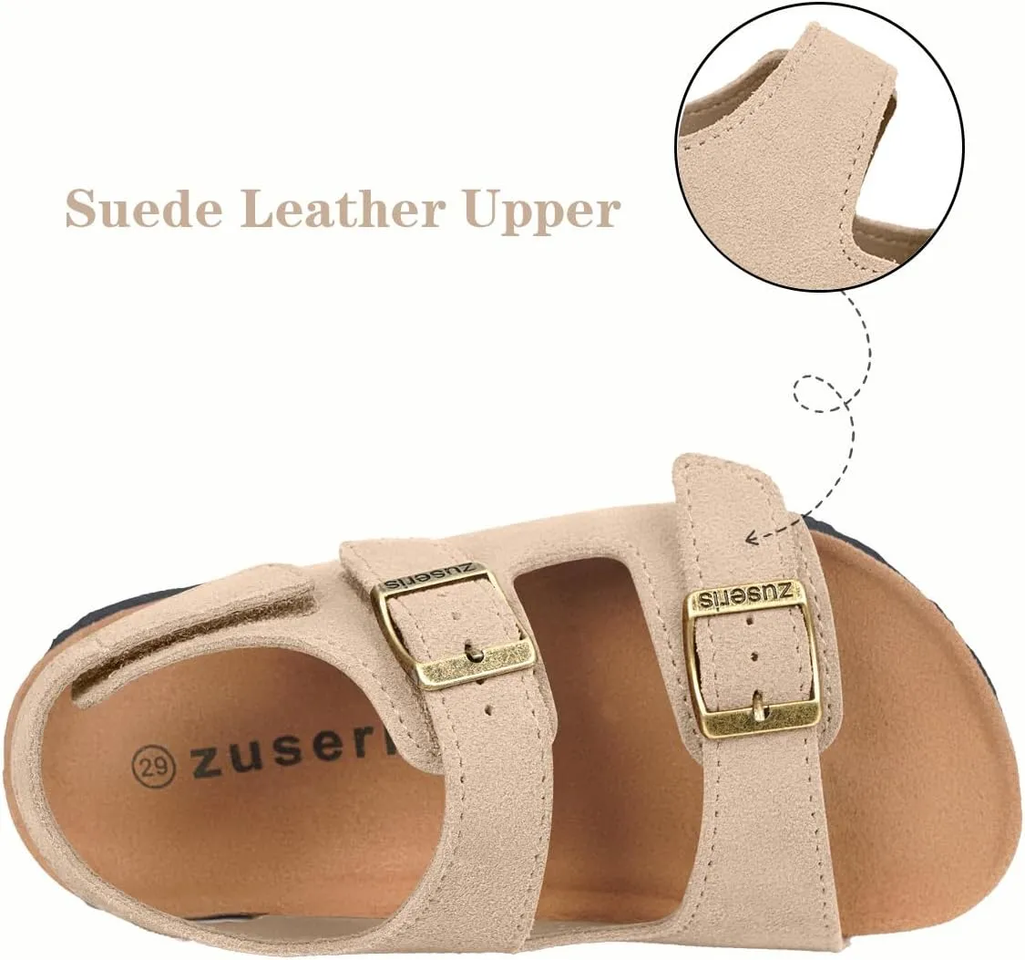 ZUSERIS Kids Toddler Sandals Boys Girls Cork Footbed Sandal Comfort Double Buckle Slip On Slippers with Adjustable Back Strap