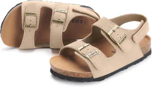 ZUSERIS Kids Toddler Sandals Boys Girls Cork Footbed Sandal Comfort Double Buckle Slip On Slippers with Adjustable Back Strap